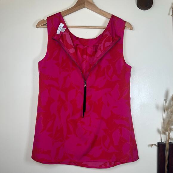 Ann Taylor Loft Medium Pink and Red Sleeveless Ruffle Blouse - Picture 4 of 7